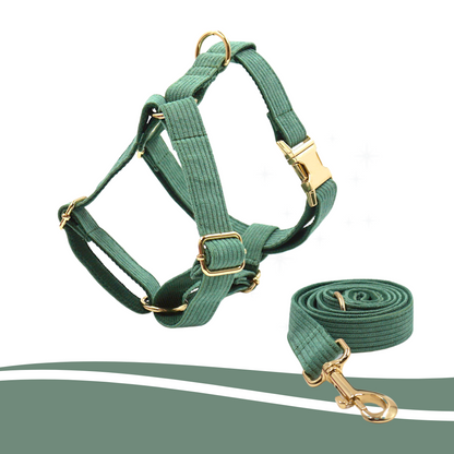 Forest green corduroy harness, fashionable and functional for dogs - Kostbar Pet Club
