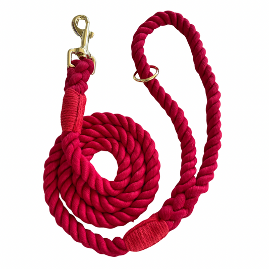 Red cotton braided rope leash, durable and soft for pet control - Kostbar Pet Club
