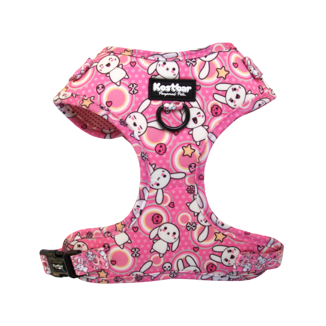 Neoprene harness with Kawaii Doodles pattern, lightweight for comfort - Kostbar Pet Club
