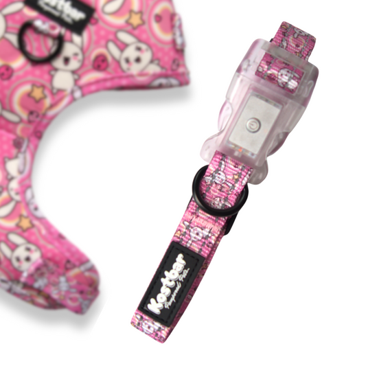 LED light collar with Kawaii Doodles pattern, enhances pet visibility - Kostbar Pet Club
